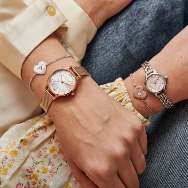 Olivia Burton Abstract Florals 30mm White & Rose Gold Mesh Watch - Image 3