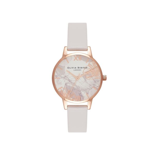 Olivia Burton Abstract Florals 30mm Rose Gold & Blush Leather Strap Watch