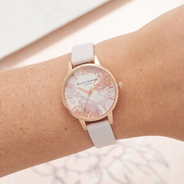 Olivia Burton Abstract Florals 30mm Rose Gold & Blush Leather Strap Watch - Image 5