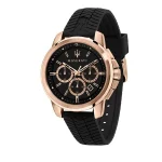 Maserati Successo Rose Plated Black Strap Watch