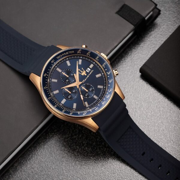 Maserati Sfida Chronograph Blue Silicon Strap Watch - Image 5