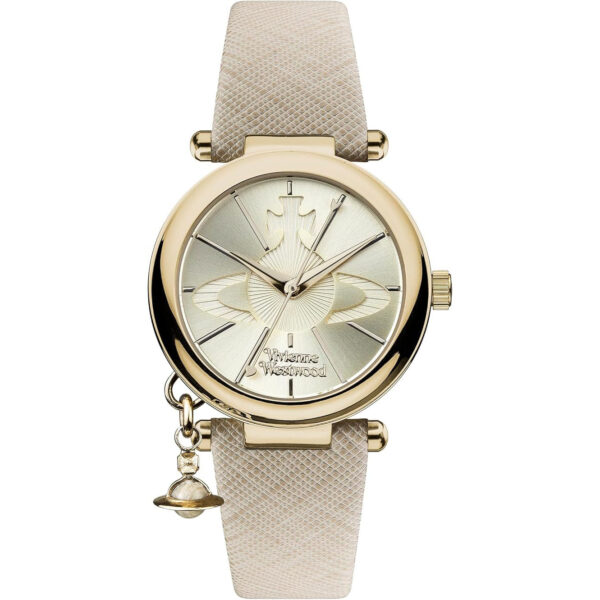 Vivienne Westwood Women's Orb Pop Quartz Analogue Display Watch with Gold Dial and Cream Leather Strap