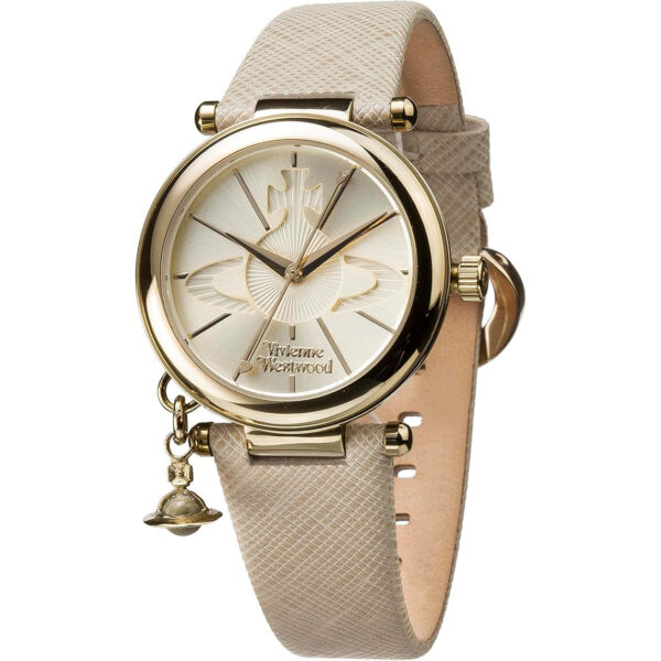 Vivienne Westwood Women's Orb Pop Quartz Analogue Display Watch with Gold Dial and Cream Leather Strap - Image 2