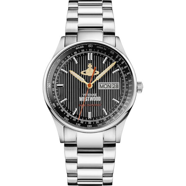 Vivienne Westwood The Cranbourne Gents Quartz Watch with Black Dial & Silver Stainless Steel Bracelet