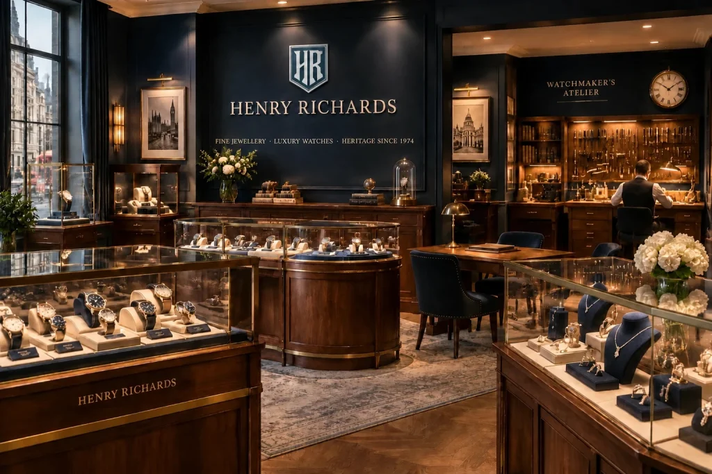 `Luxury watch and jewelry boutique interior`