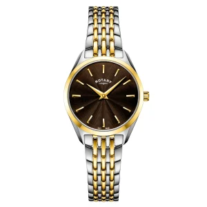 Rotary Ultra Slim Two-Tone Chocolate Dial Ladies Watch LB08011/49